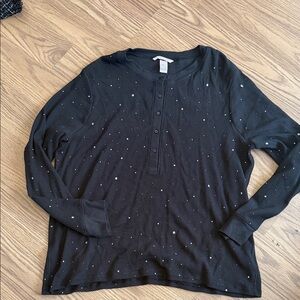 Victoria secret Black Long Sleeve Henley Shirt with White stars